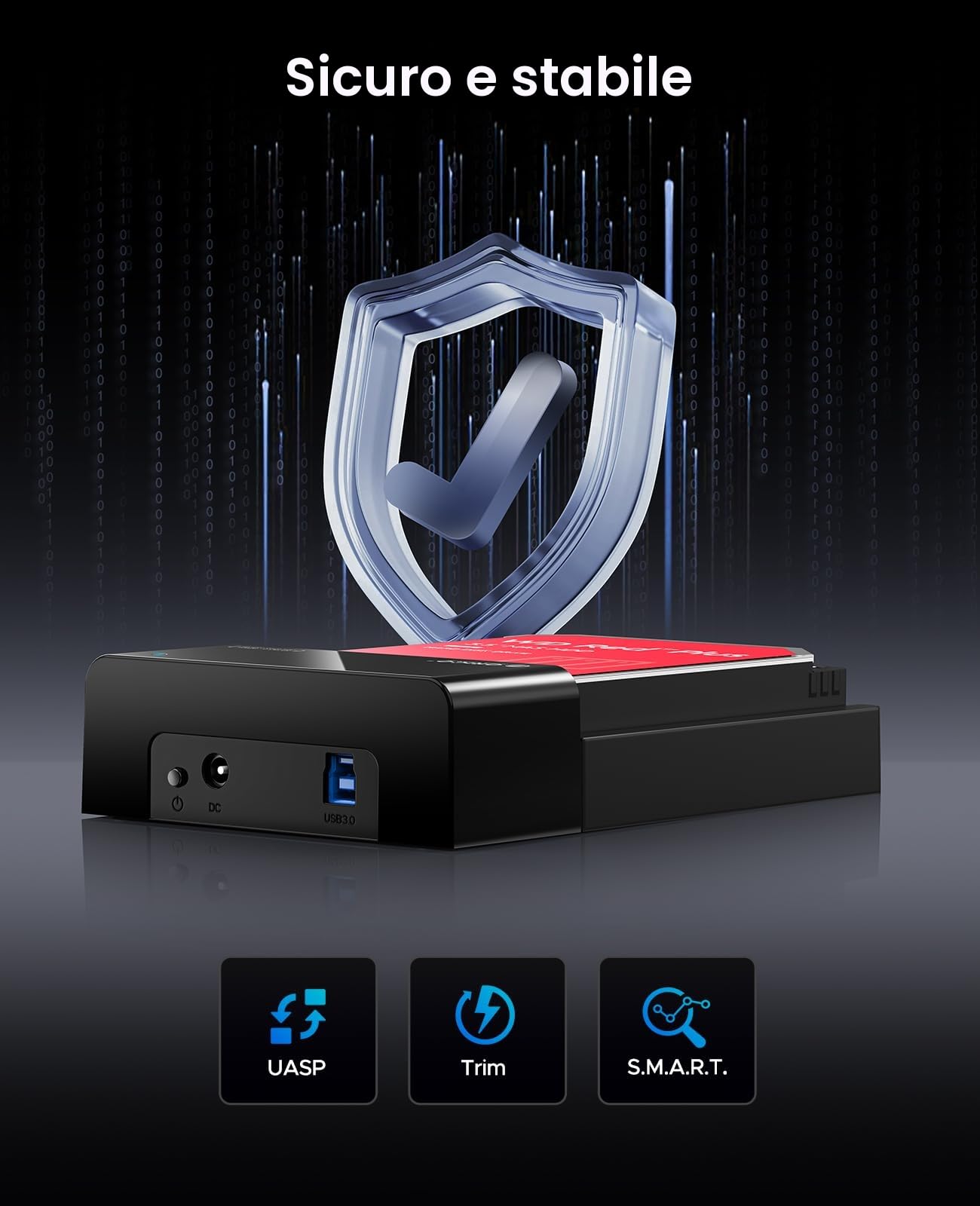 ORICO Docking Station Esterna USB 3.0 SATA per Dischi Rigidi SATA da 2,5/3,5 Pollici, Docking Station per Dischi Rigidi da 5 Gbps con Capacità Fino a 24 TB [Supporta UASP] 2230/2242/2260/2280