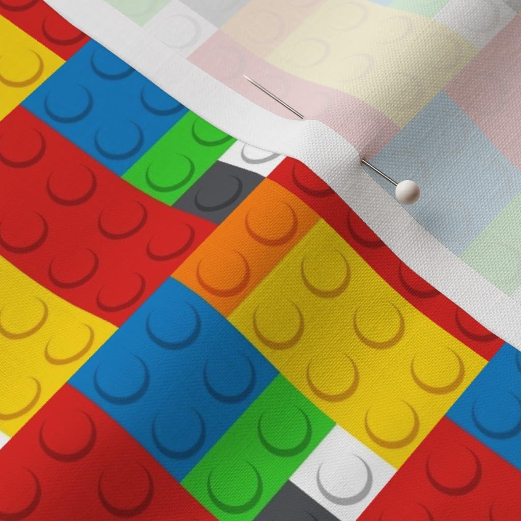Spoonflower Fabric - Building Medium Blue Yellow Bright Red Block Kids Toy Brick Colors Printed on Petal Signature Cotton Fabric by The Yard - Sewing Quilting Apparel Crafts Decor
