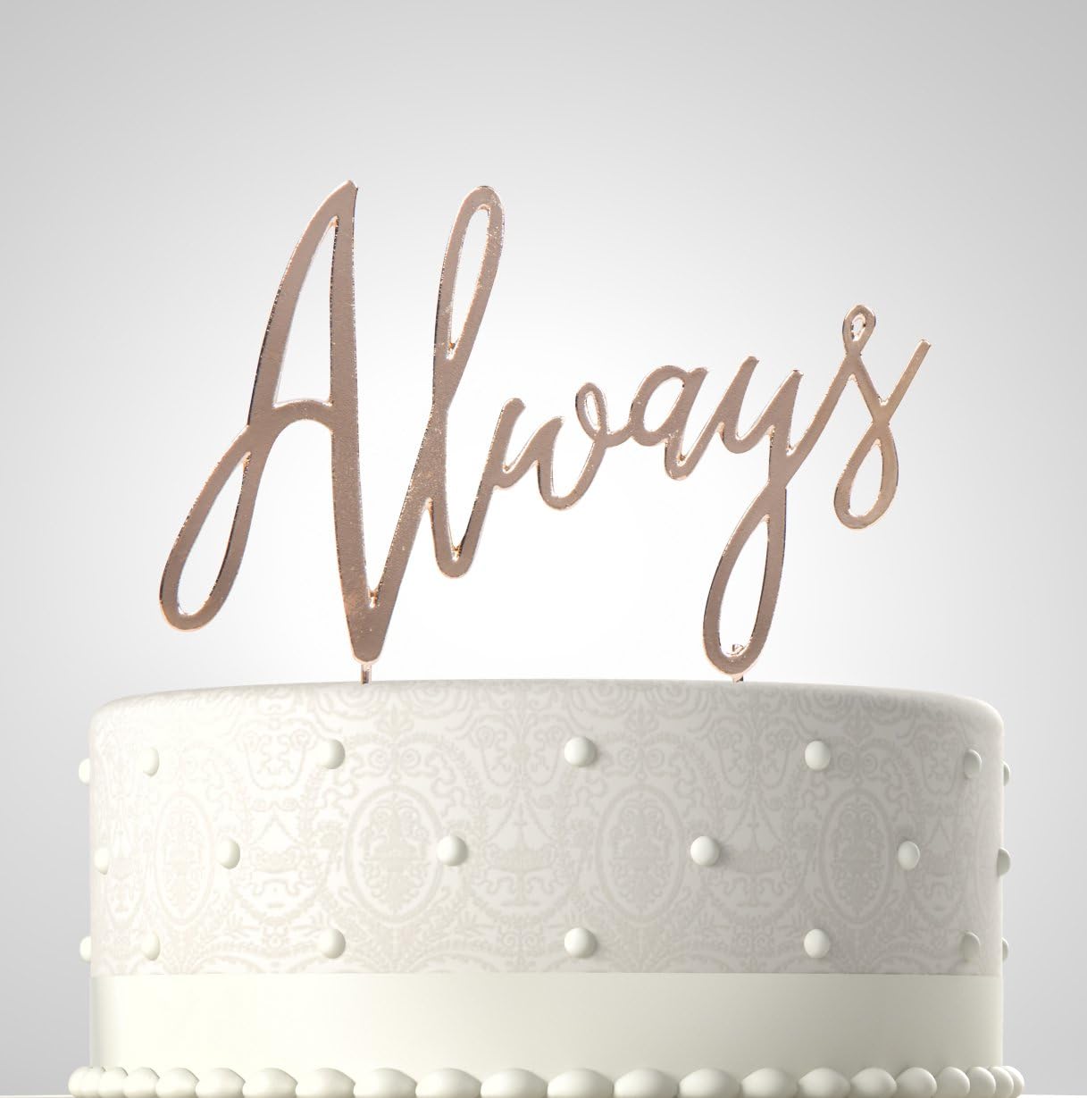 Rubies & Ribbons "Always" Gold Metal Elegant Wedding Cake Topper Party Decoration with Gift Box