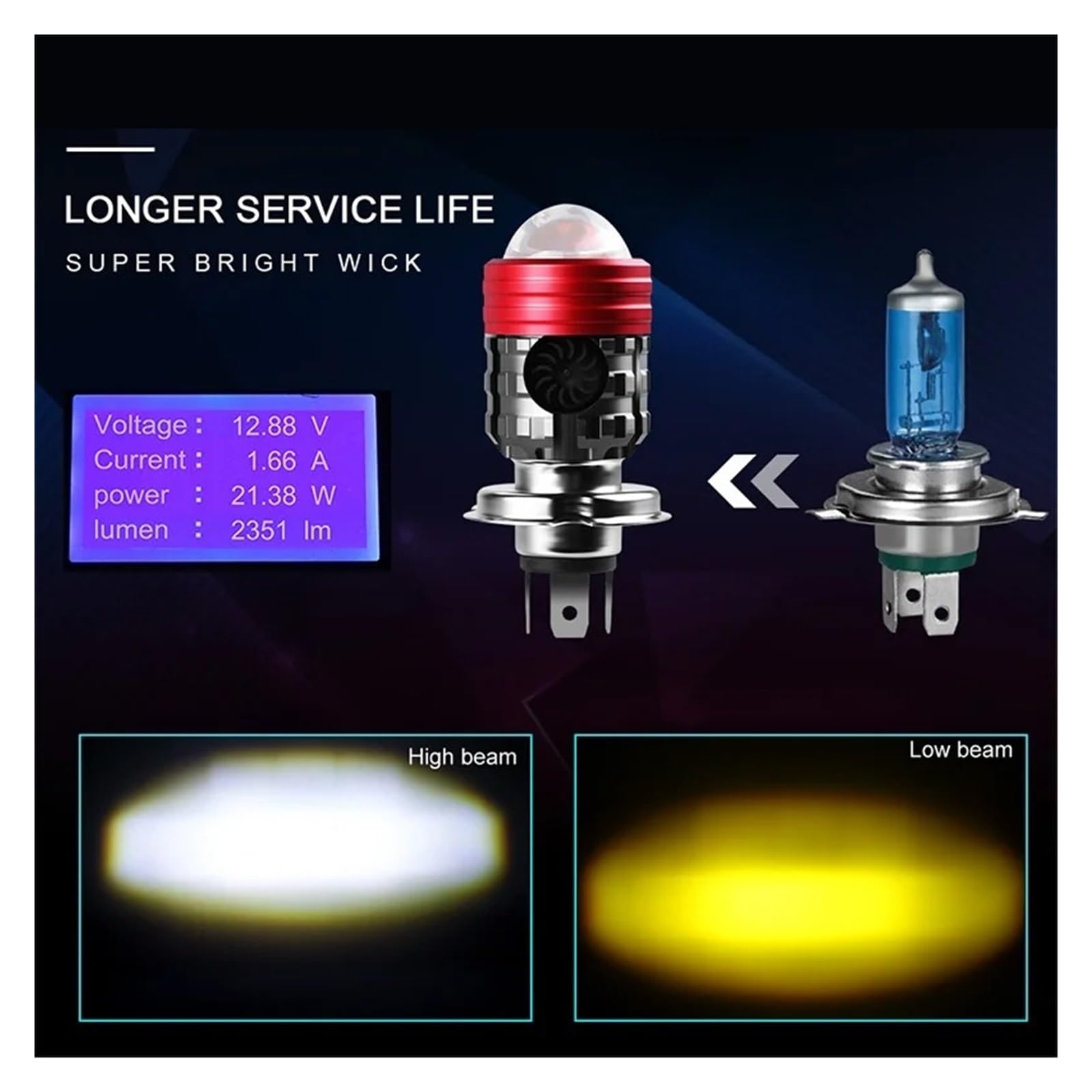 ESPYN Phares Moto Phare Moto H4 LED H6 BA20D Feu Antibrouillard Blanc Jaune Faisceau Hi Lo Pour Scooter(2pieces H4 A)