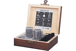 Stone Box: Whiskey Rocks Gift Set of 9 with Engraved Wood Packaging