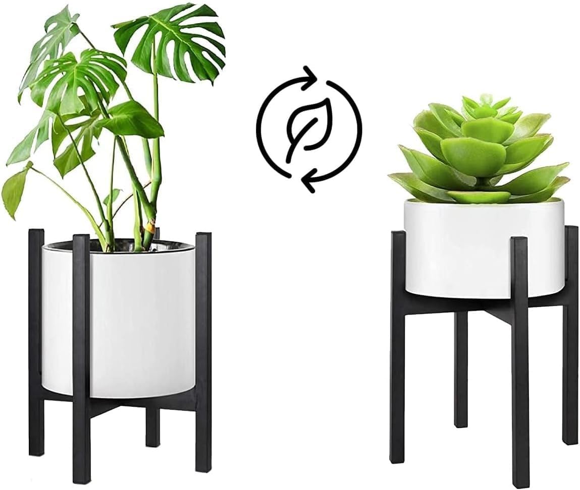 Muddy Hands Adjustable Metal Plant Stand for Indoor Pots, Reversible 2 Height Design, Fits 21.5-32.5cm Diameter Planters, Heavy Duty Powder Coated Steel with Adjustable Feet, Black