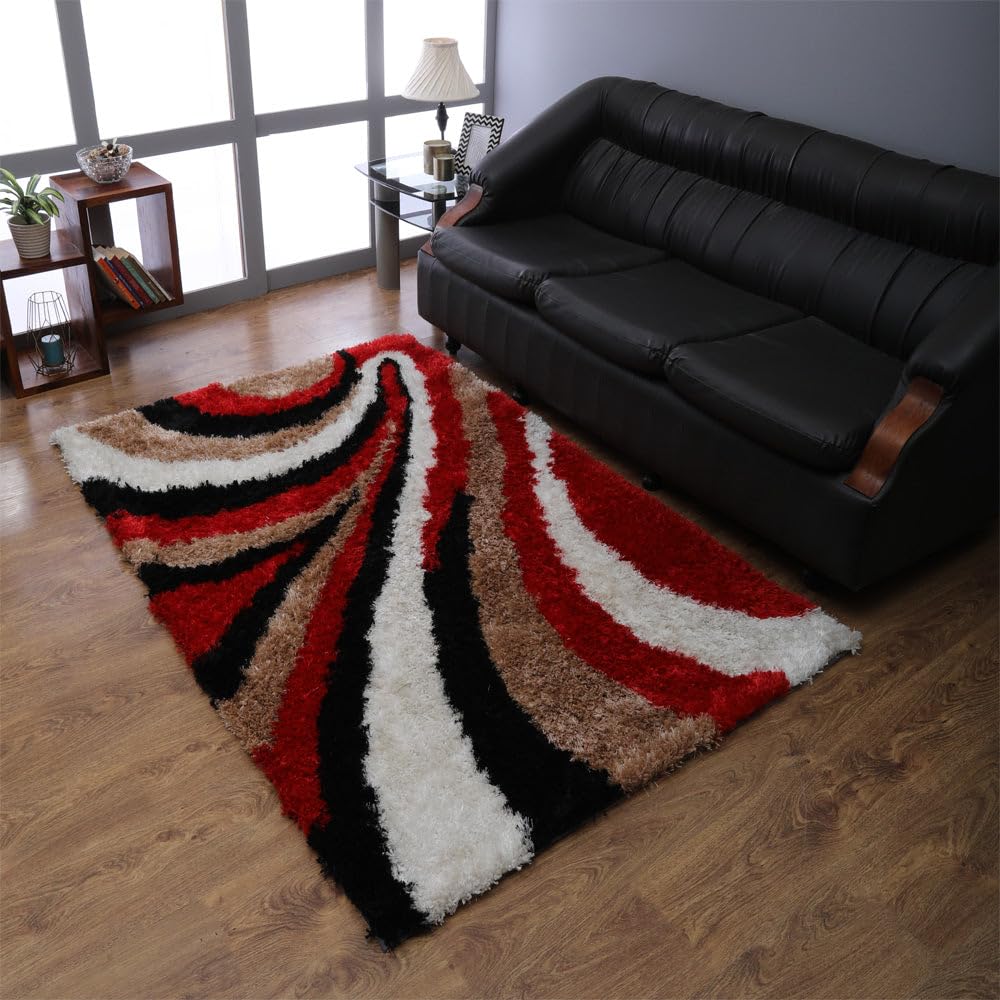 Hand Tufted SHAG Polyester ECO-Friendly Area Rugs - 4'x6', Rectangle, Multicolor, Contemporary Modern Design, High Pile Thick Handmade Anti Skid Rugs for Living Room K00028