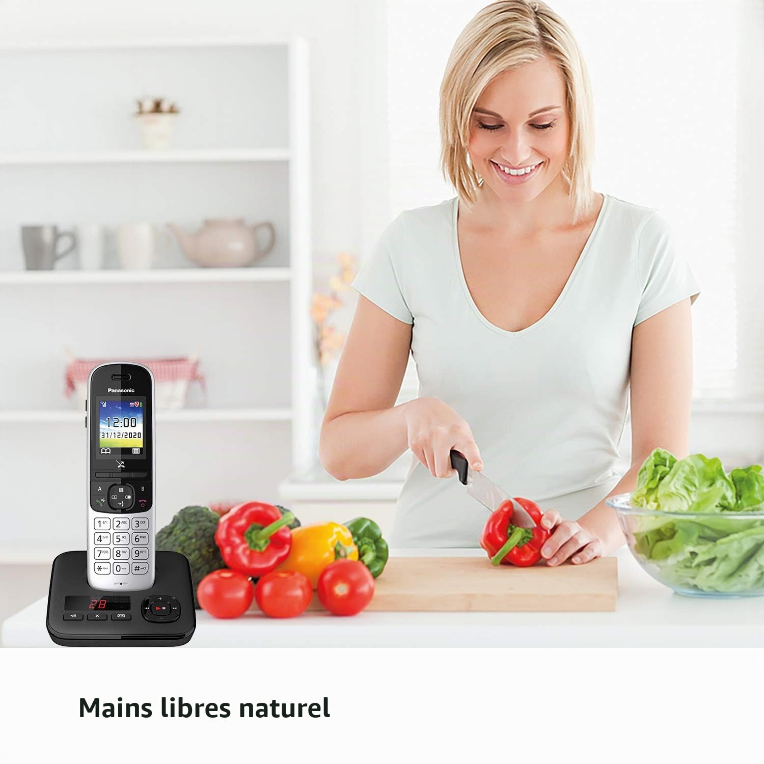 Panasonic Téléphone sans fil KX-TGH723GS avec répondeur, lot de 3 (téléphone DECT, faible rayonnement, écran couleur, bloqueur d'appels, appels mains libres) noir