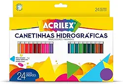 Caneta Hidrocor, Ponta 2 mm, 24 Cores, Acrilex