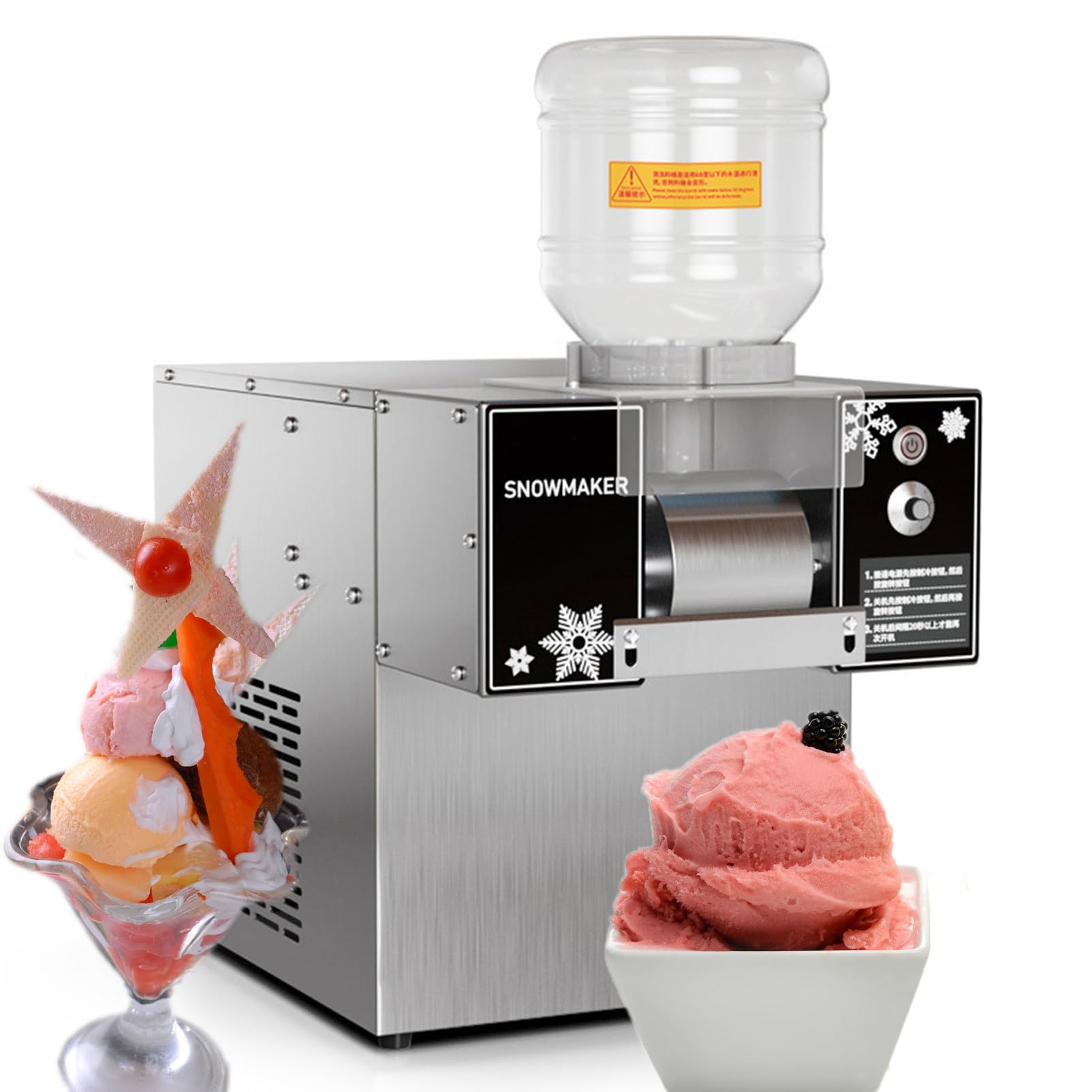 Snowflake Ice Machine Commercial,Stainless Steel Ice Shaver Machine Electric Snow Cone Maker, Speed Adjustable, Ice Cream Equipment Dessert Shop Equipment,60kg
