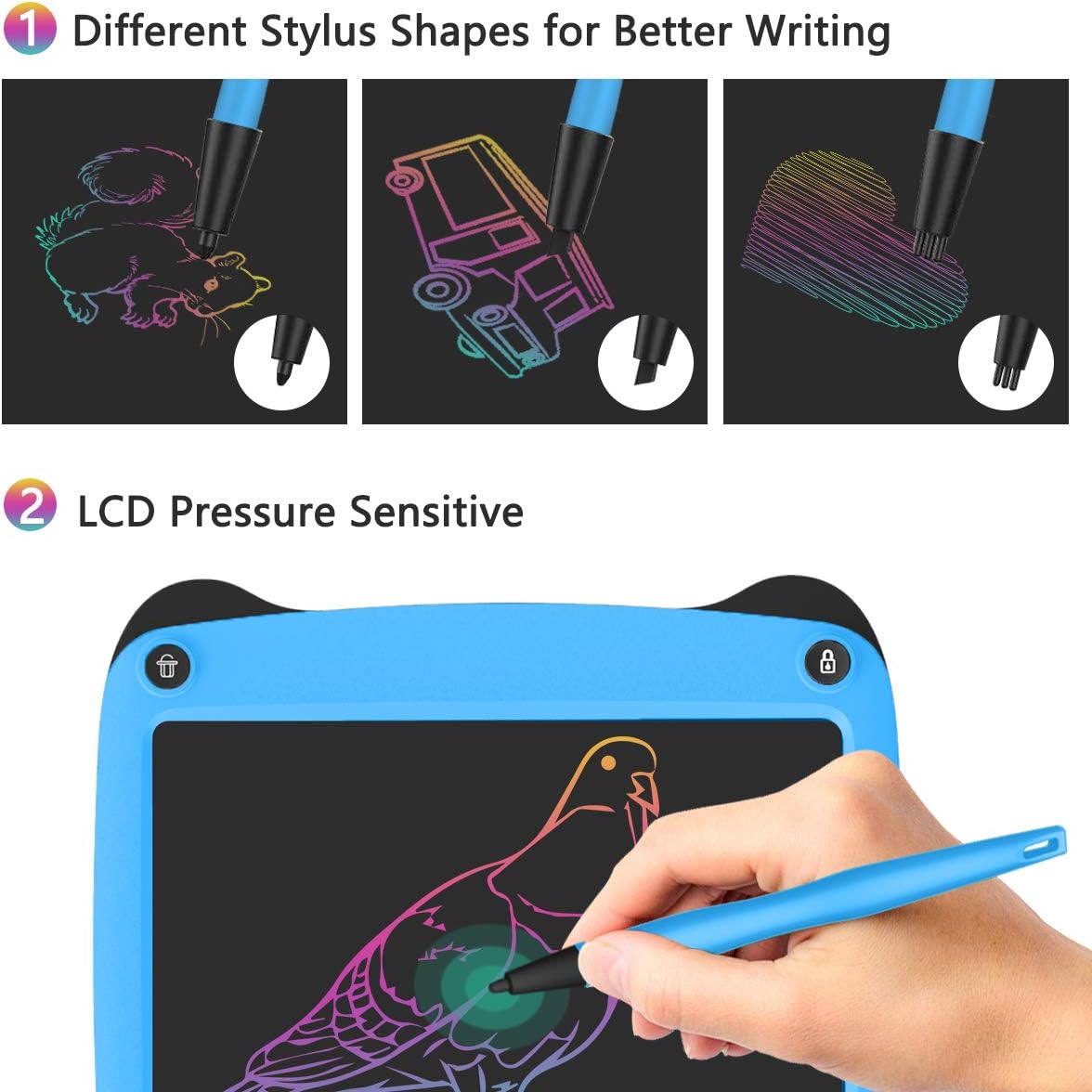 Enotepad LCD Writing Tablets, Colorful Drawing Doodle Board 9 Inch Digital eWriter for Kids Portable Electronic Graphics Blue