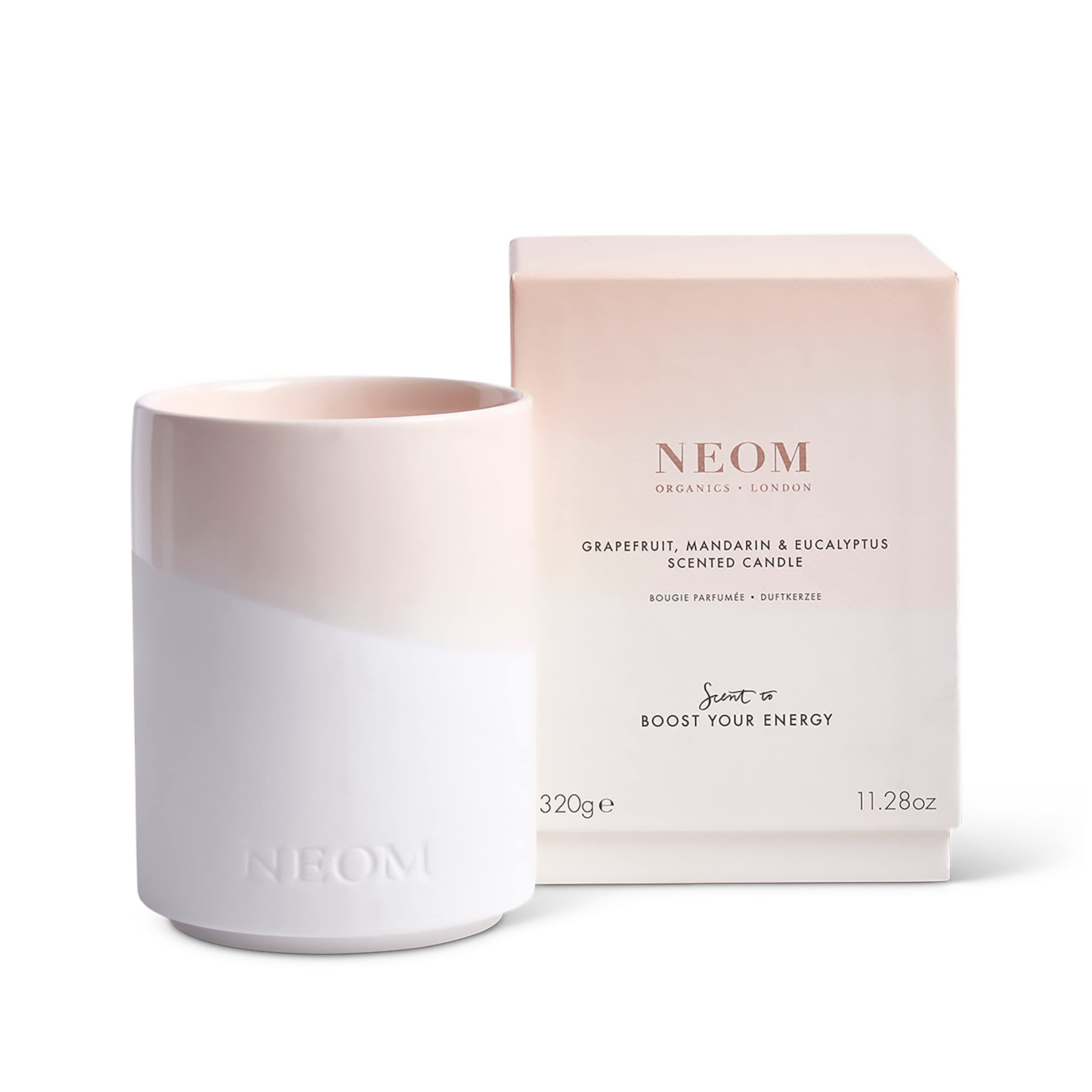 NeomGrapefruit, Mandarin & Eucalyptus Luxury Scented Ceramic Candle, 320g | Scent to Boost Your Energy