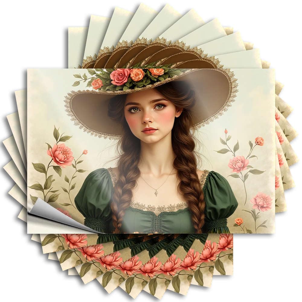 A Woman in A Green Dress with Floral Hat Great Stickers | Camper Van Accessories Waterproof Vinyl Bumper Long Removable Decal Peel Stick(6X9CM)