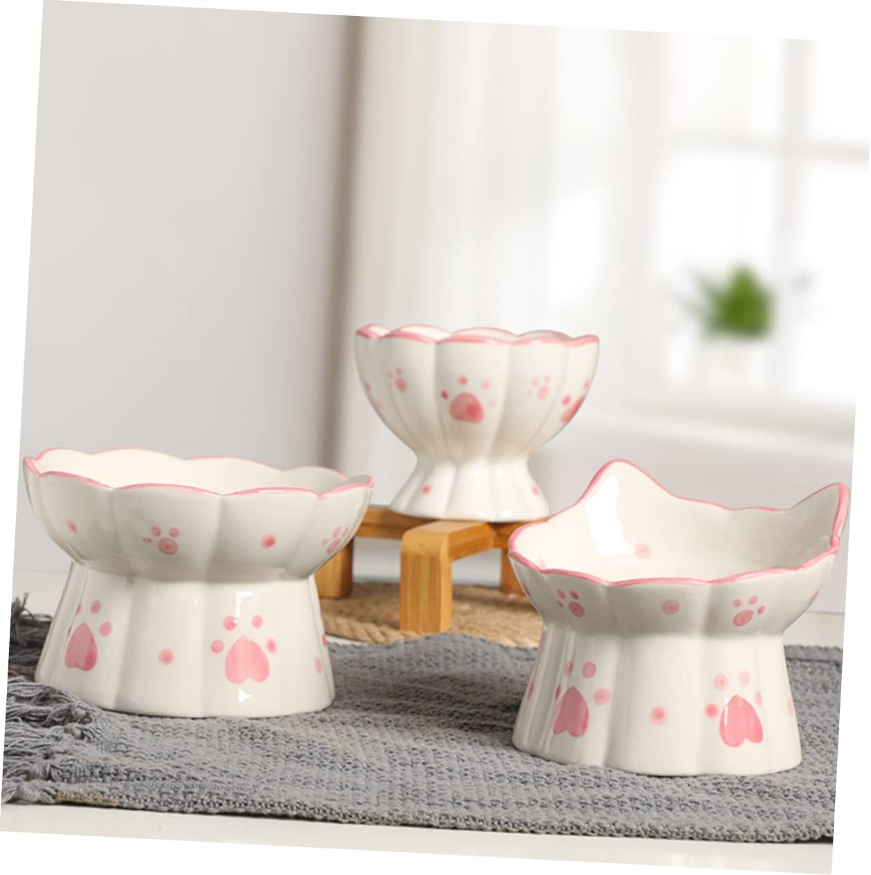 HEMOTON 2pcs Elevated Cat Bowl Set Ceramic Raised PET Bowls Neck Protection Tilted Design for Food and Water Non-Spill Feeding Dishes for Indoor Cats