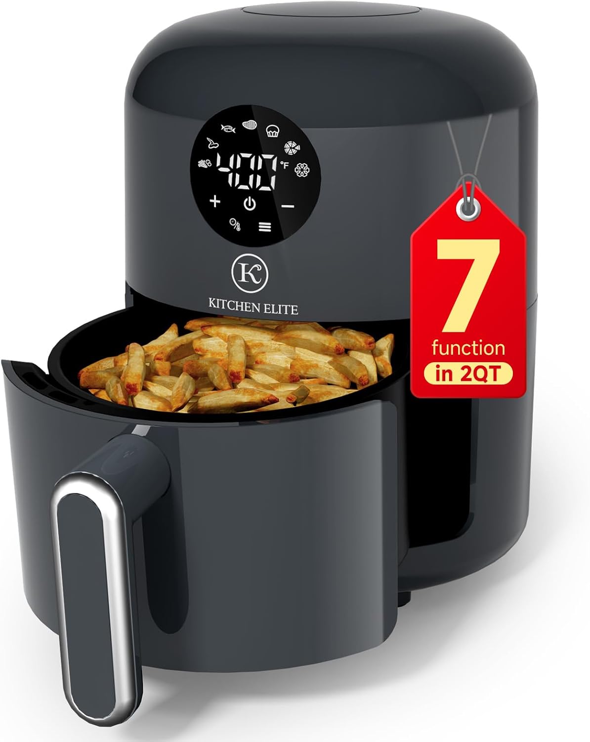 Air Fryer, 7 in-1 Compact Airfryer, Efficient for Simple Meals & Snacks with Tray, Easy to Clean, 90% Less Oil, Nonstick & Dishwasher Safe Basket, 2QT Space Saving, Gray Design Gray 2QT