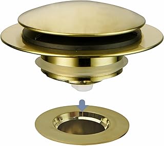 Gold Brushed Tub Drain Stopper,Universal Pop Up Bath Drain Plug Bathtub Drain Stopper,Hidrop Conversion Kit Assembly,Replaces Lift and Turn,Tip-Toe Plug Stopper for Tub,EZ Install(Gold Brushed)
