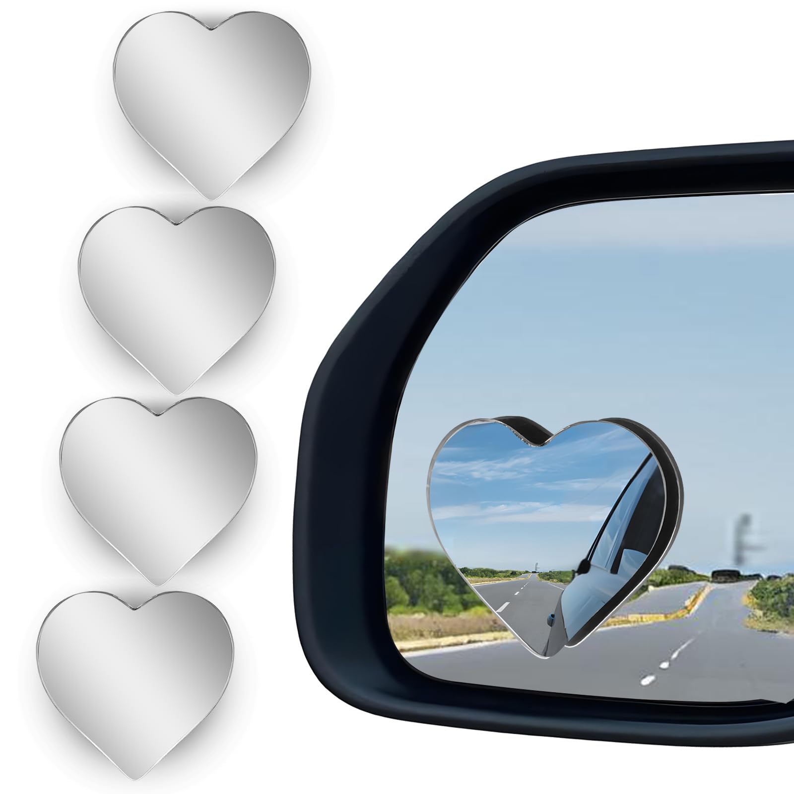 4Pcs Cars blind spot mirror Heart Shaped Car Side Mirror Car Accessories Adjustabe Angle Removable Wide Angle Convex RearView Mirror Enhanced Safety Universal Stick-On for Suvs Trucks Autos