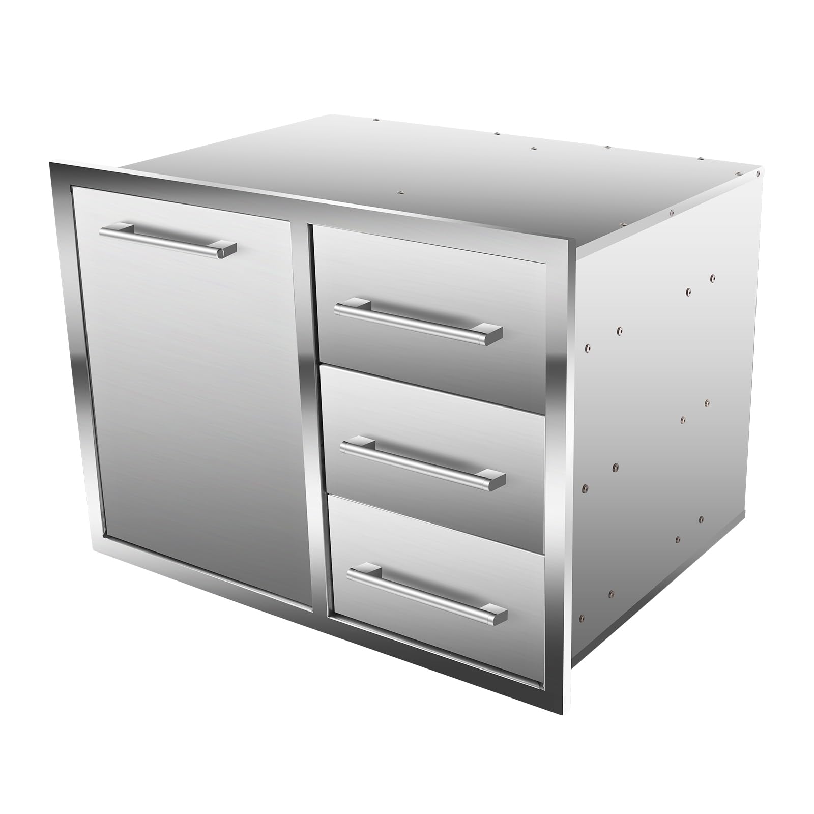 Outdoor Kitchen Drawer Combo, BBQ Access Trash Drawer Combo with Triple Stainless Steel Drawers(Right), Outdoor Kitchen for BBQ Island, Grilling Station, Outside Cabinet (28" W x 19.6“D x 20.1" H)