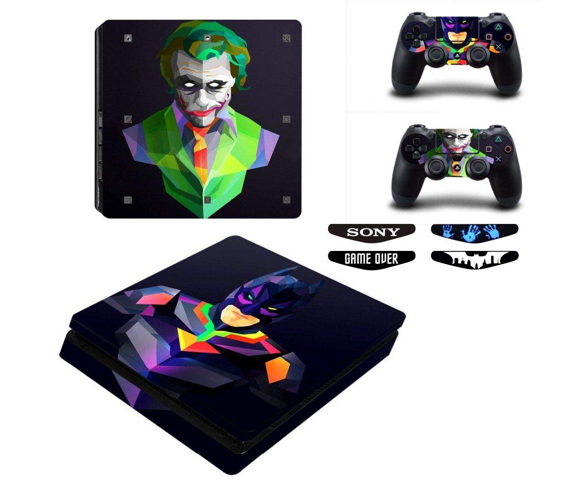 Elton Batman VS Joker Theme Skin Sticker Cover for PS4 Slim Console and Controllers Full Set Console Decal Stickers for Front & Back 4 Led bar Decal +2 Controller Decal Cover-image-18