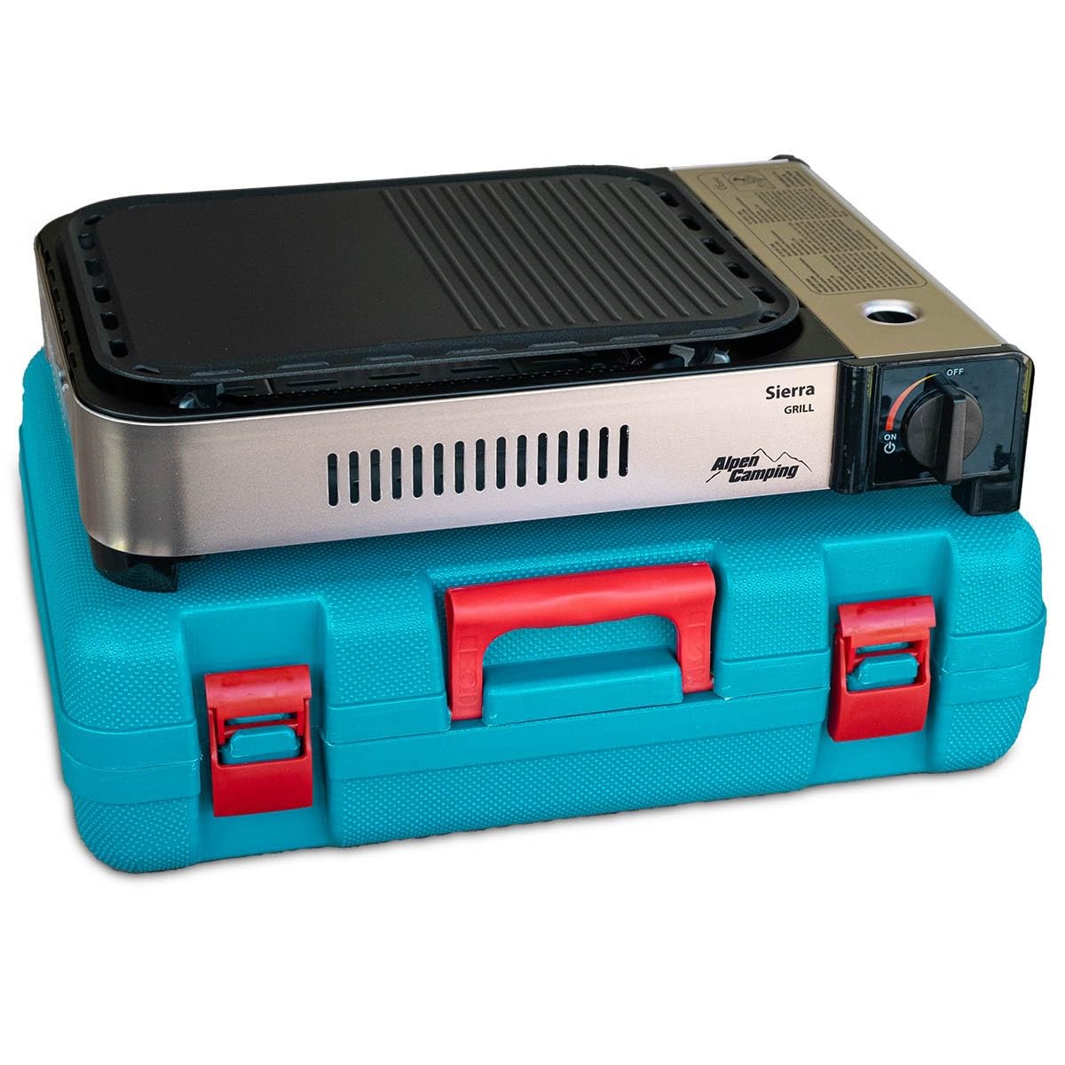 ALPEN Plancha/Grill Gaz Portable Multifonction 2100W, Allumage Piézo, Répartition Uniforme, Récupérateur Graisse, Mallette Transport Inclus - Balcon, Camping