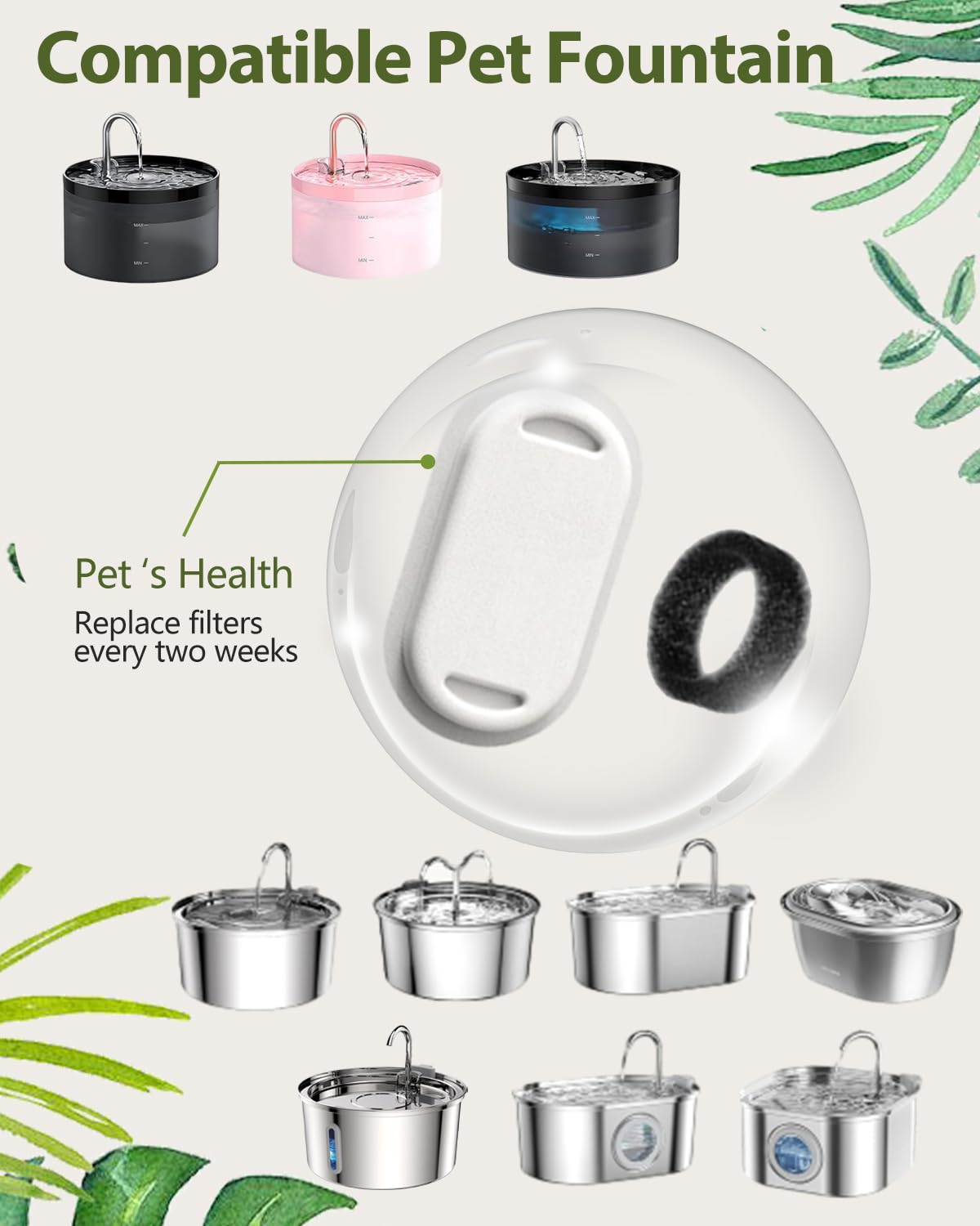 Hantoc 12 stuks vervangingsfilters voor drinkfontein, kattenfontein, filter voor katten en honden, vervangingsfilters met hars en actieve kool, 2,5 l, vierkant