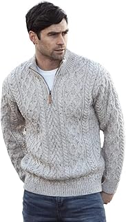 Aran Crafts Men's Irish Soft Cable Knitted Zip Neck Jacket (100% Merino Wool)