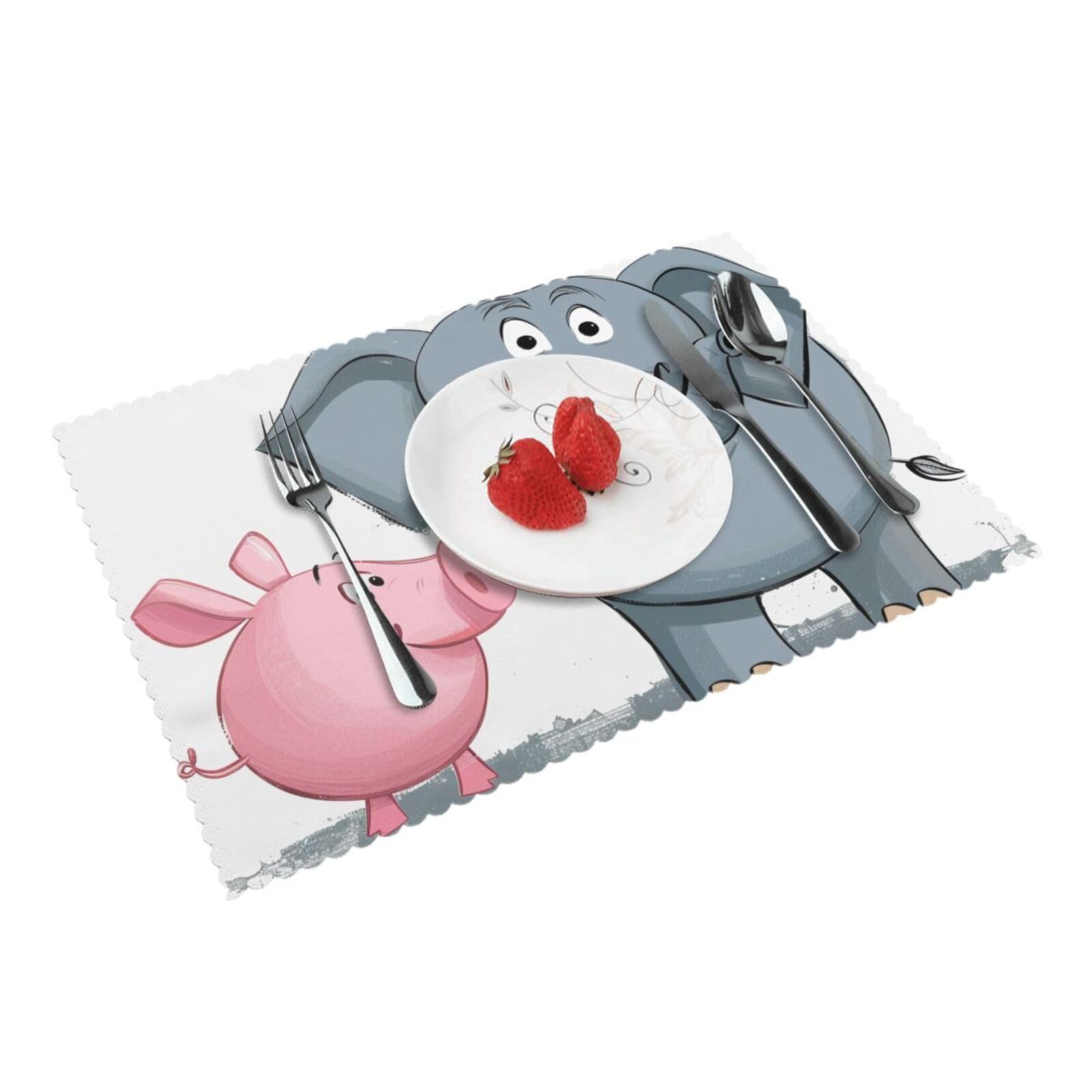 Elephant and Piggie Printed Placemat Heat Resistant Place Mats Set of 4 PCS Washable Kitchen Table Mats, 12x18 Inch