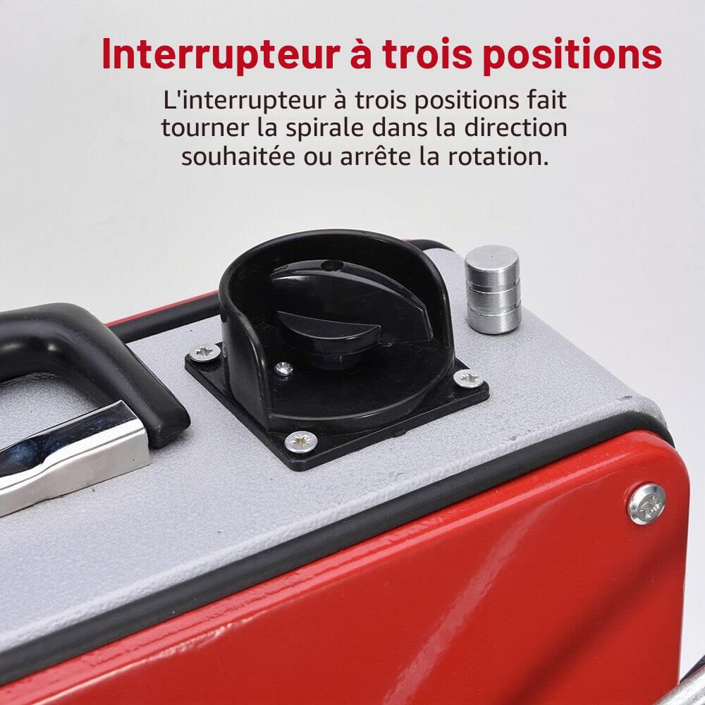 XIIW Furet Déboucheur Électrique 500W 450tr/min Moteur Cuivre, 8 Têtes de Coupe, 4 Spirales Acier Manganèse Total 46m avec 20m Renforcée Machine de Débouchage Canalisations Ø30-100mm, nettoyage tuyaux