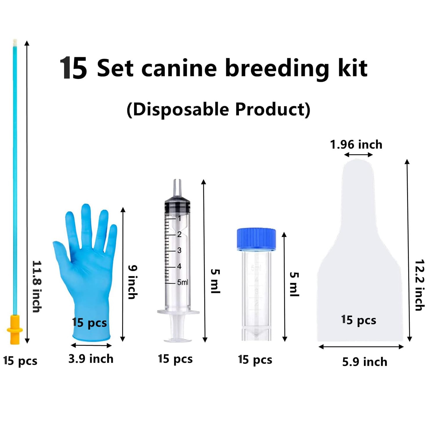 15 Set AI Artificial Insemination Dog Breeding Kit, Canine Breeding Kit, Disposable Canine Artificial Insemination, Dog Insemination Breeder Kit, Canine Breeding Supplies for Large Breeds (11.8 inch)M