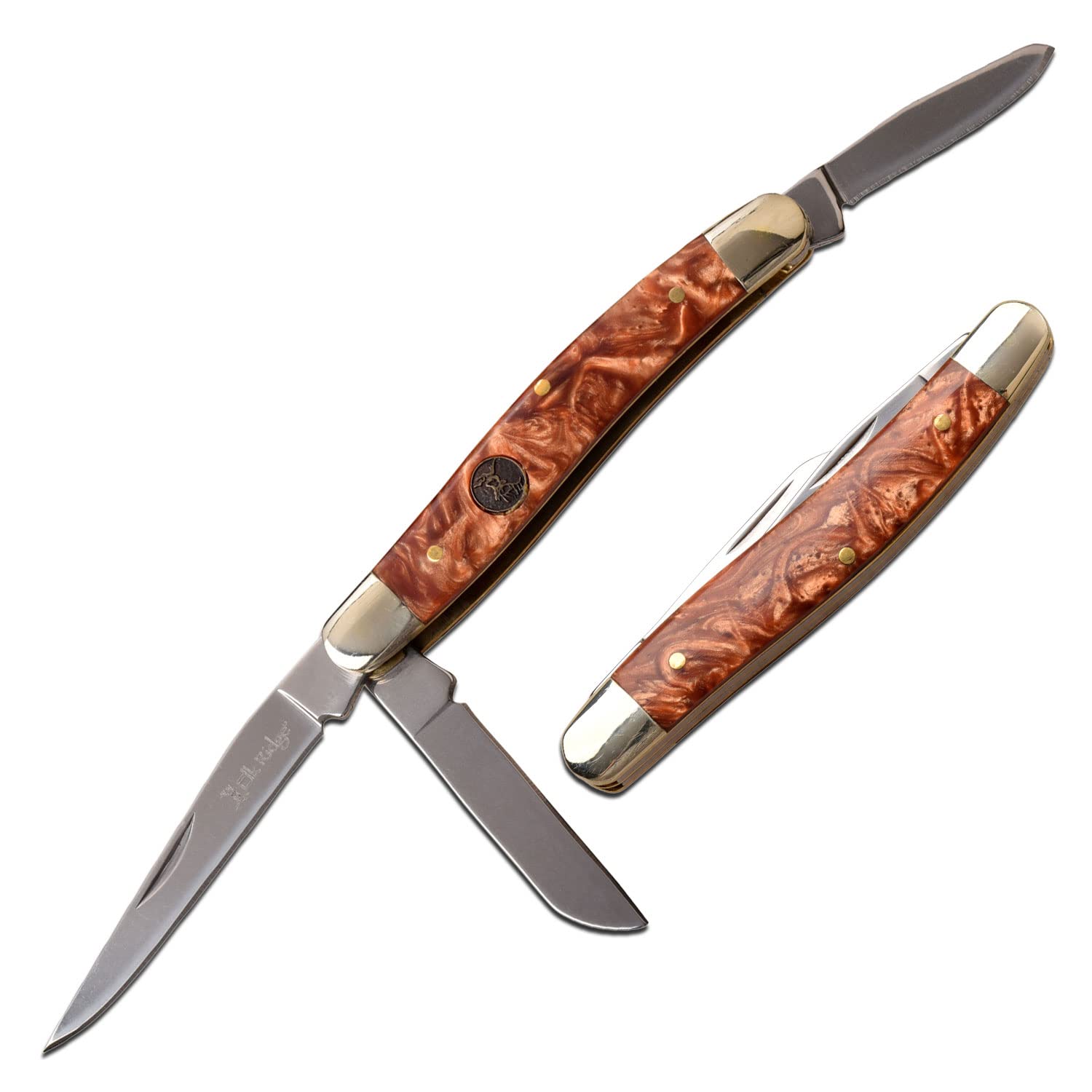 Elk Ridge - Outdoors Manual Folding Knife - 6-in Overall, 2.5-in Stainless Steel Stockman Blades, Brown Resin Handle, Gentleman's Carry, EDC, Hunting, Camping, Survival - ER-953BR