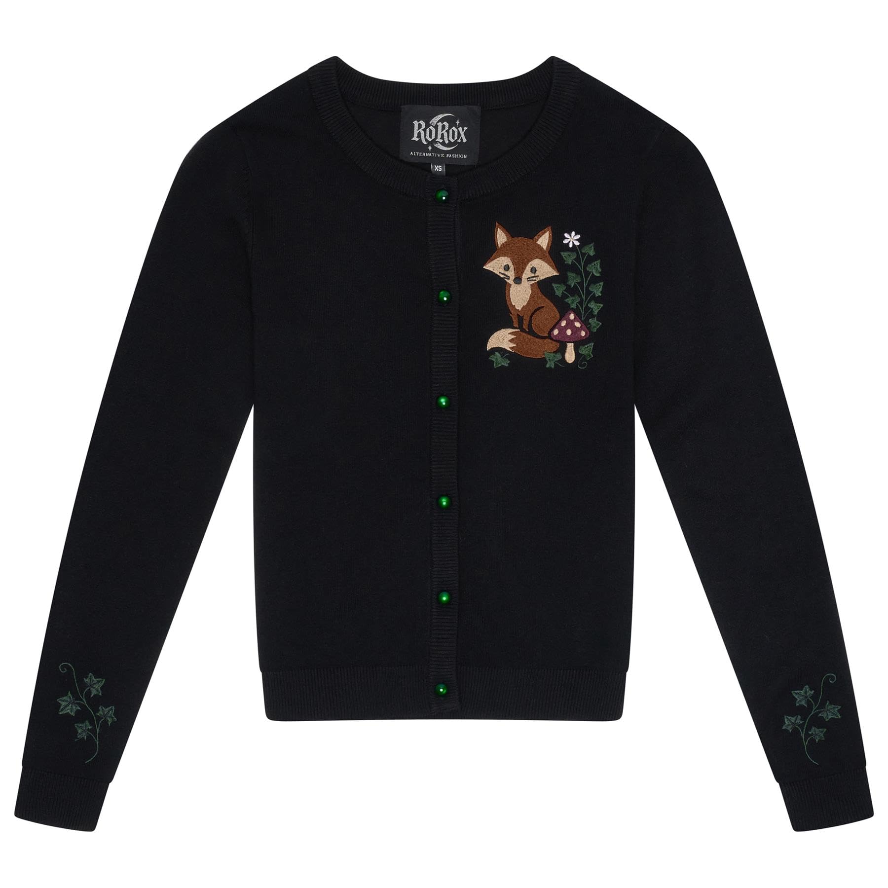 Ro Rox Fox Cardigan - Embroidered Ivy Knit Jumper Nature Inspired Retro Knitwear