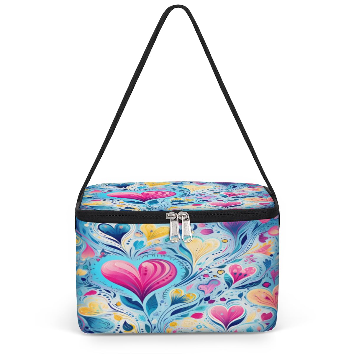 Colorful Love Valentine's Day Lunch Bags for Women Men 9 Cans, Hot & Cold Food Delivery Bag Insulated Grocery Bag Insulated Lunch Box Cooler Bag for Office Work Picnic Beach