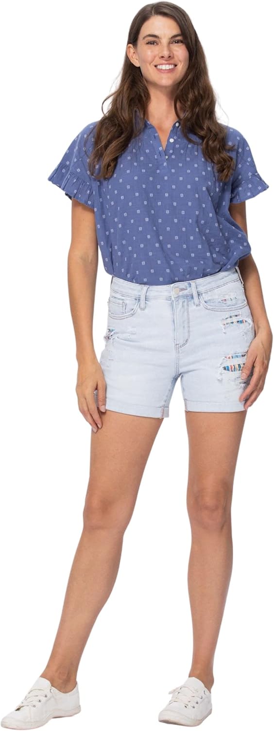 Judy Blue Women's High-Rise Cuffed Printed Lining Shorts