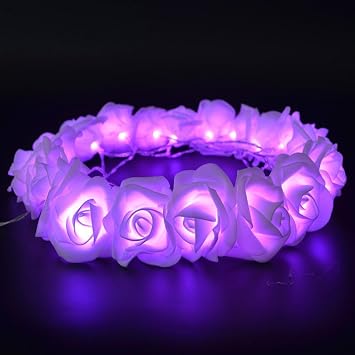 FULLBELL Fairy String Lights Purple Rose Flower 20 LED Battery Operated Decorative Light for Wedding Valentines Day Dreamlike Party Girls Bedroom