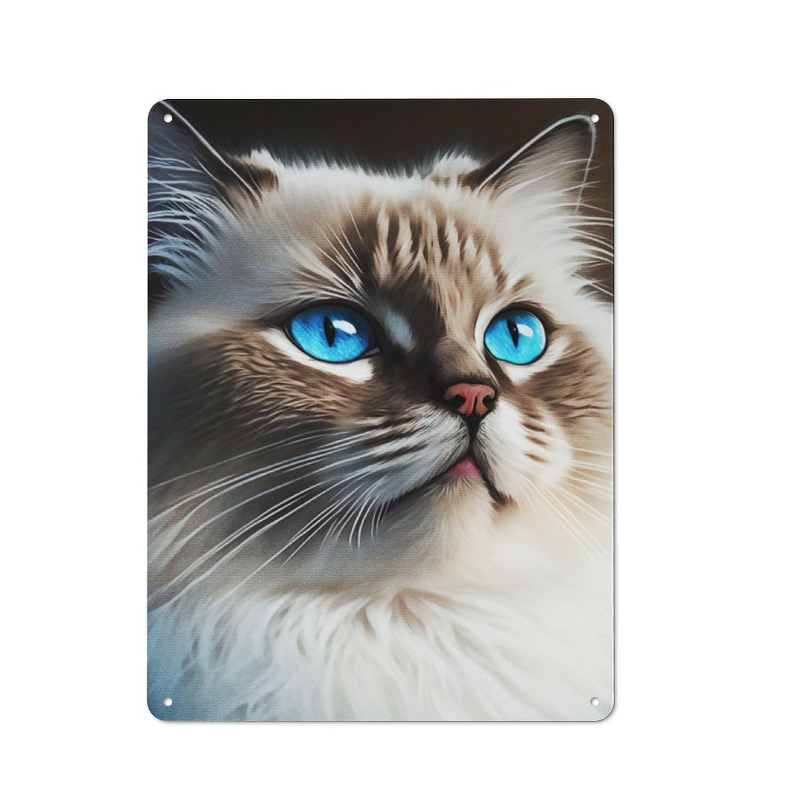 Junmoney White Cat Rustic Metal Wall Sign 40X30cm For Hobby Room Or Studio, For Vintage Wall Decor Fans, For Themed Room Decoration