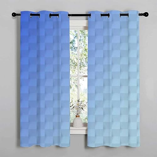Cortinas para ventana de baño, diseño geométrico azul, línea de celosía, cortinas modernas para puerta, cortinas para Ventanas de Cuarto 72 pulgadas