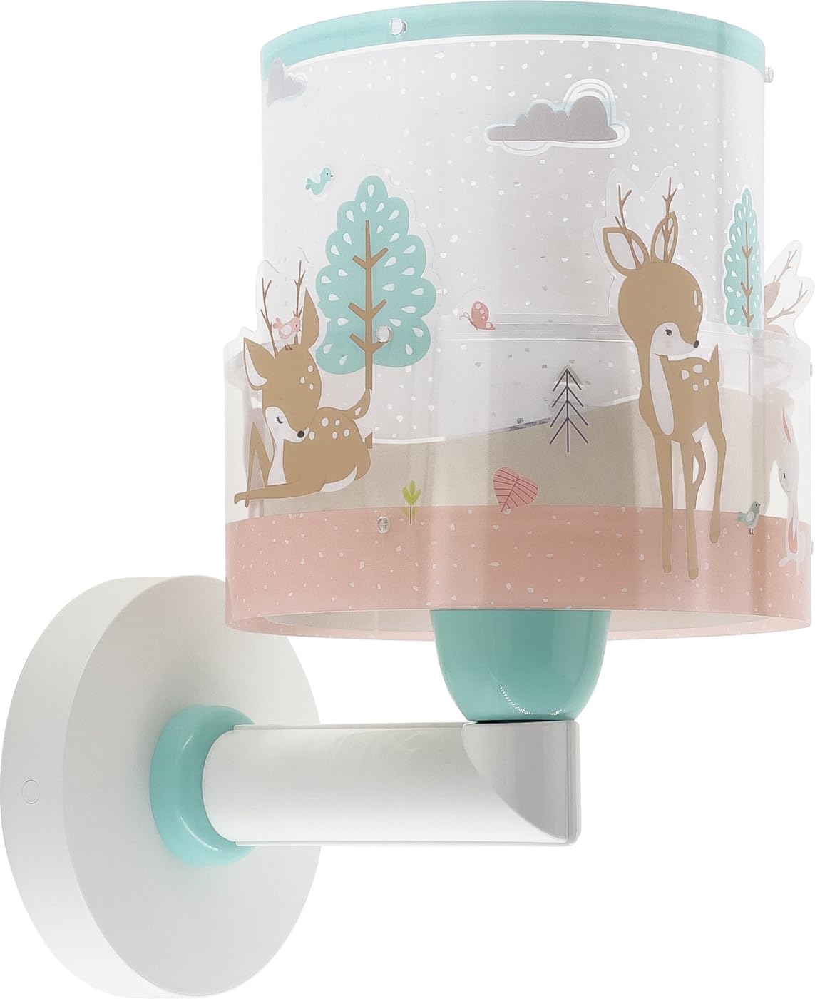 Dalber Lámpara Aplique Pared Infantil Ciervo Rosa 61279 | Lámpara aplique de pared con instalación directa a la corriente o mediante cable con interruptor incluido. Loving Deer
