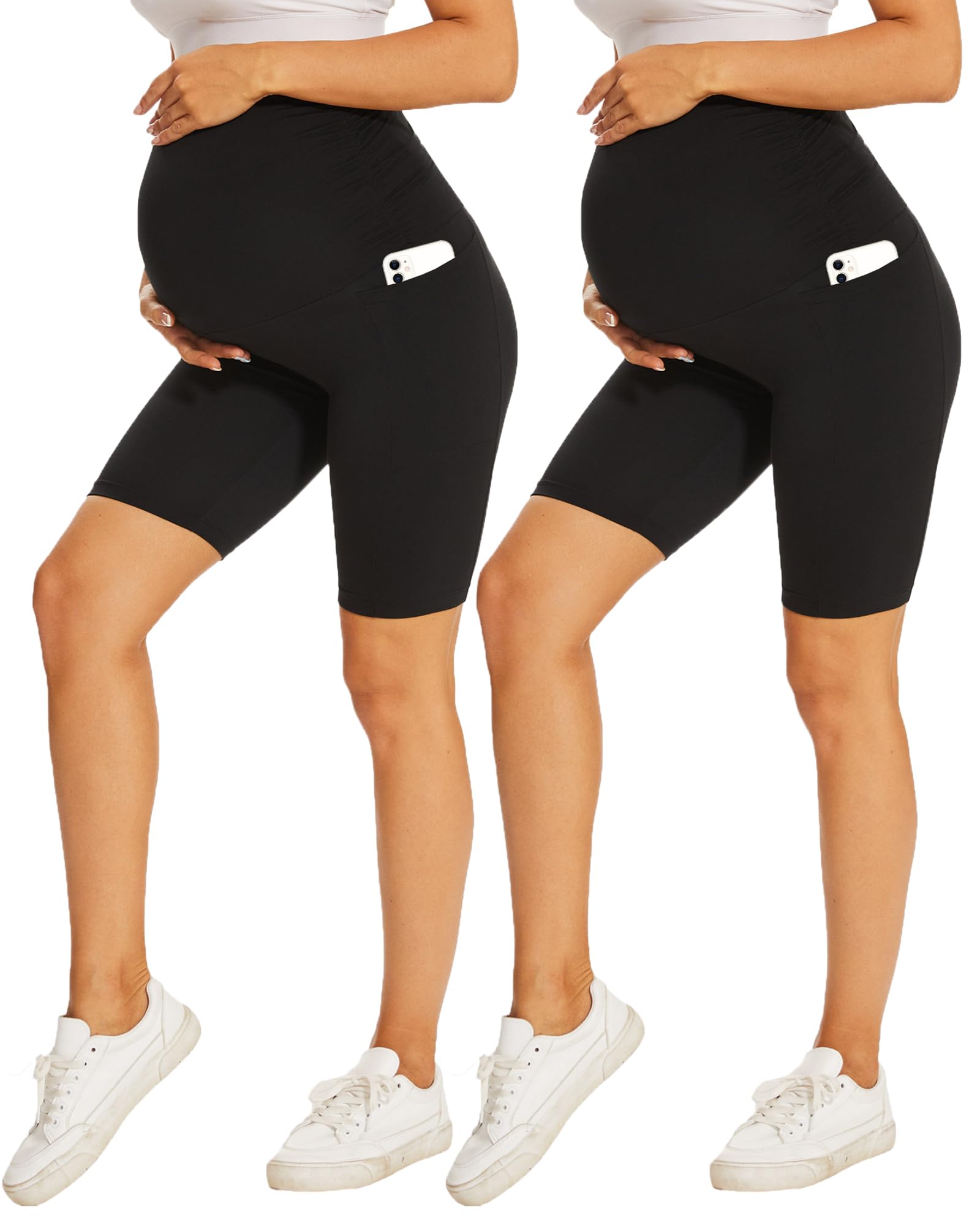 DDOBB 2 Pack Maternity Leggings Over Bump with Pockets High Waist Black Soft Belly Support Stretchy Pregnancy Pants Yoga Workout Pajama Trousers — view 10
