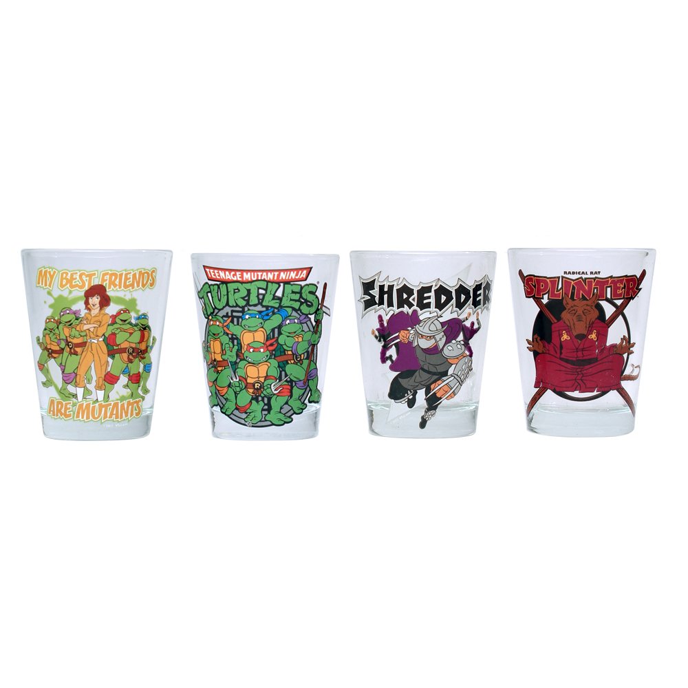 Silver Buffalo Teenage Mutant Ninja Turtles Friends and Villains 1.5 Ounce Mini Glass Set, 4-Pack, 1.5 oz, Multicolor