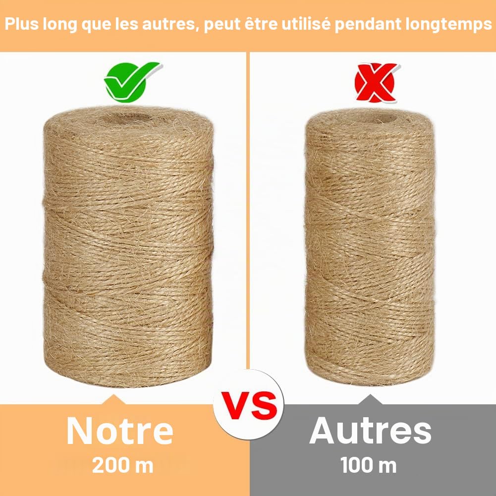 Vivifying Ficelle de Jute Marron 200 m pour Jardin, Images, Plantes, Bricolage