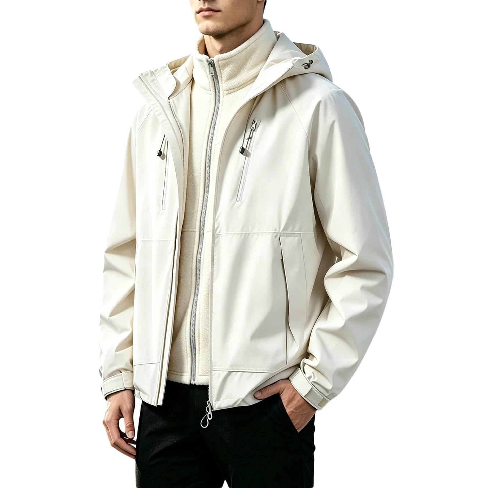 Genérico Hombre Chaqueta Impermeable Cortavientos Exteriores Lluvia Abrigo Ligero Reflectante Transpirable Capucha Plegable Senderismo Para Correr, Senderismo Vientos Cazadora
