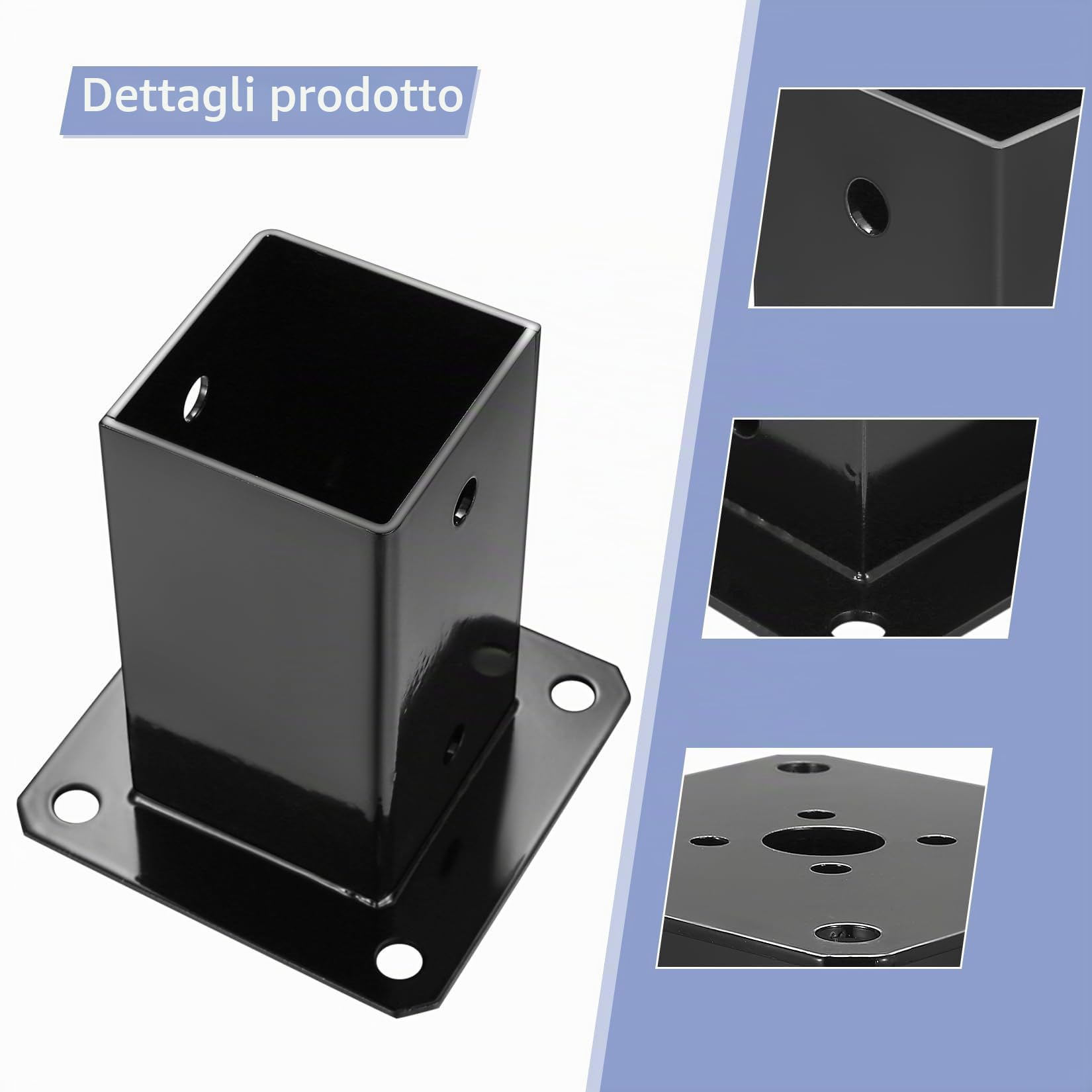 2 Pz Staffa Palo Fissaggio Pali Legno, Staffa di Ancoraggio a Vite, Supporto Porta Palo Quadrata, Manicotto da Avvitare con Base a Palos per Pali in Legno 70x70 mm, per Recinzione Capannoni Gazebo