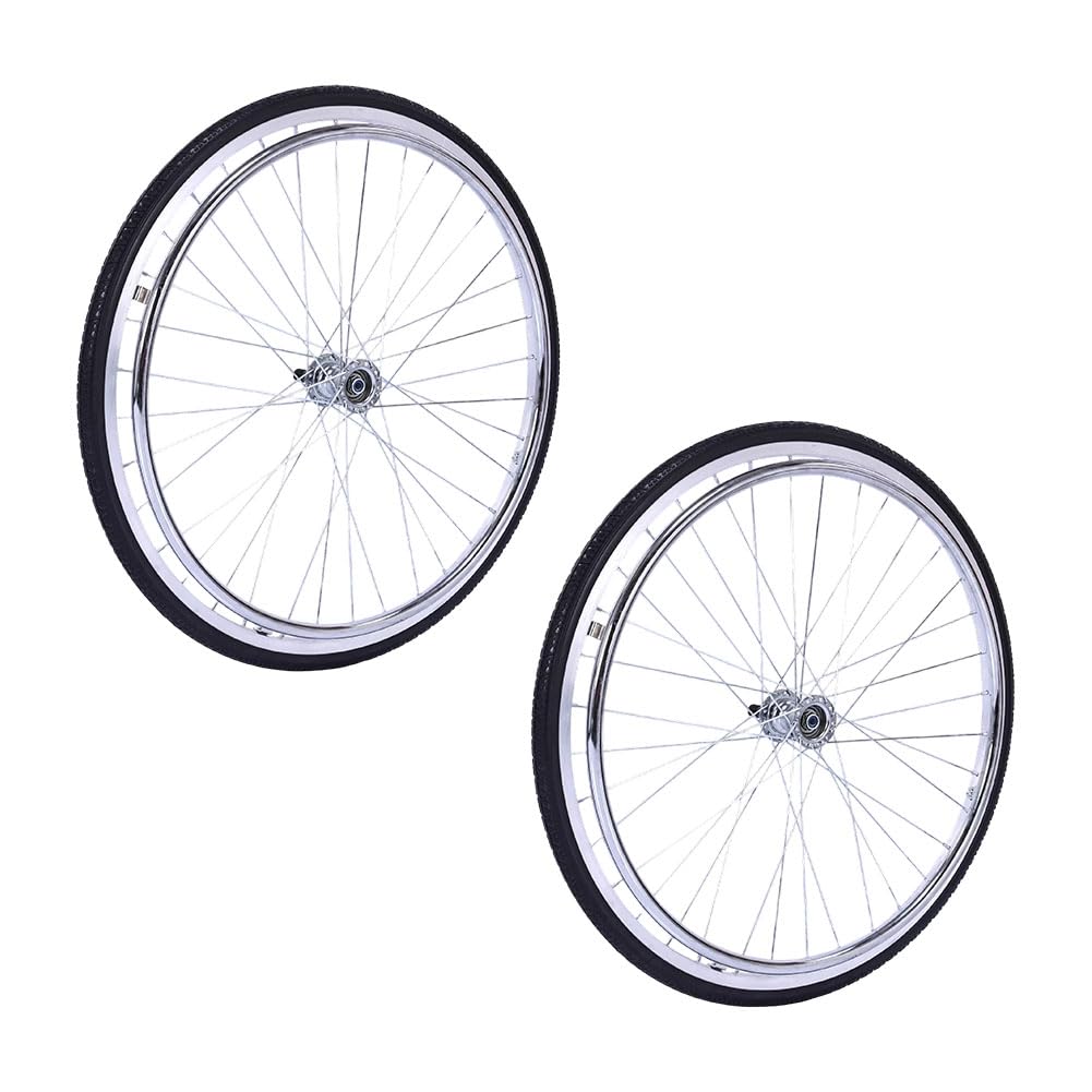 Ersatz-Rollstuhl-Rad hinten 24 x 1 3/8, massives Polyurethan, flachfreies Rad mit Lager und Handkranz, manuelles Rollstuhlzubehör für Innen/Außenbereich
