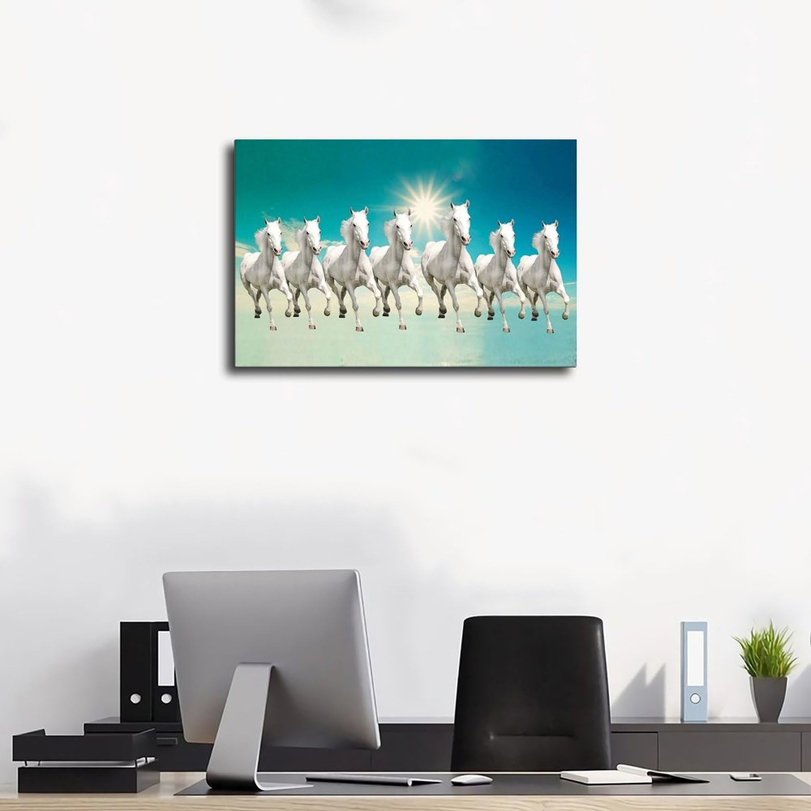 Lot De 5 Grands Panneaux Peinture Vastu - Chevaux De Course Au Galop, Texturé, 127x76 Cm