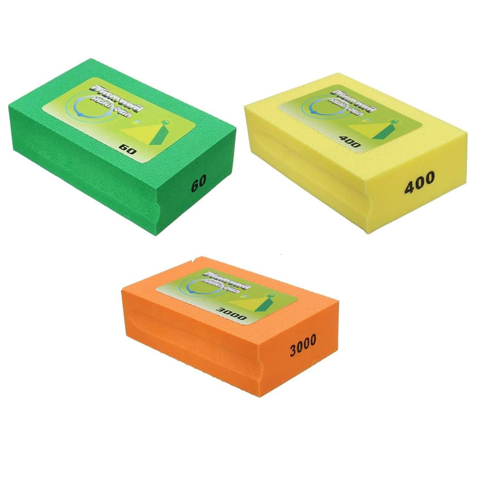 MACHSWON Juego de 3 bloques de lijado de diamante para pulir a mano, grano 60 + grano 400 + molienda de grano 3000, almohadillas de mano galvanizadas para molienda de granito, mármol, vidrio