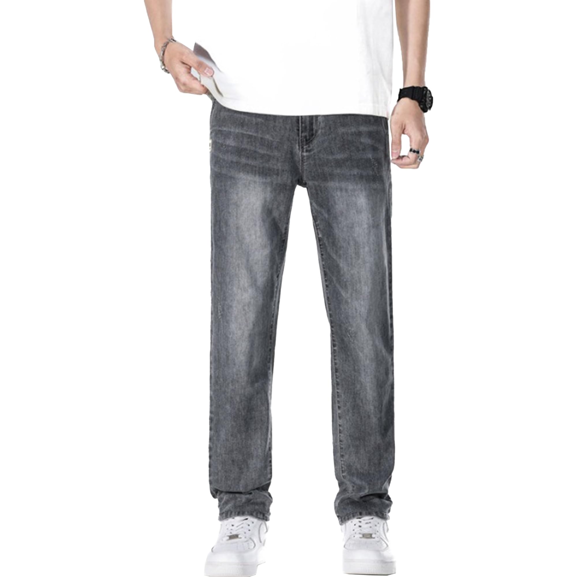Pantalones de mezclilla ajustados para hombre, elásticos, corte regular, pierna recta, pantalones de mezclilla casuales de verano para hombre