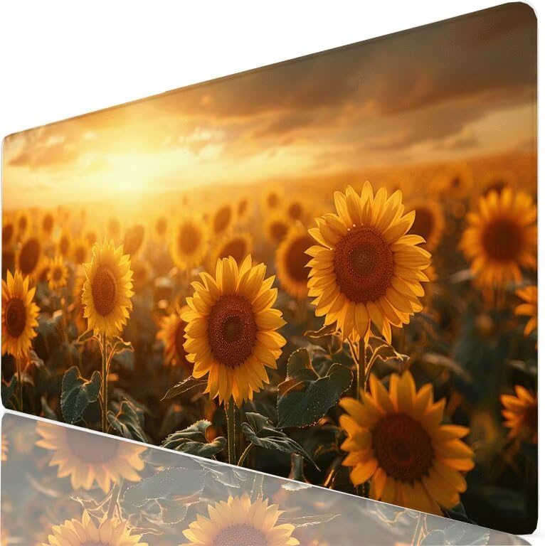 Tapis de souris large 70x40 cm motif coucher de soleil tournesol pour un espace inspirant