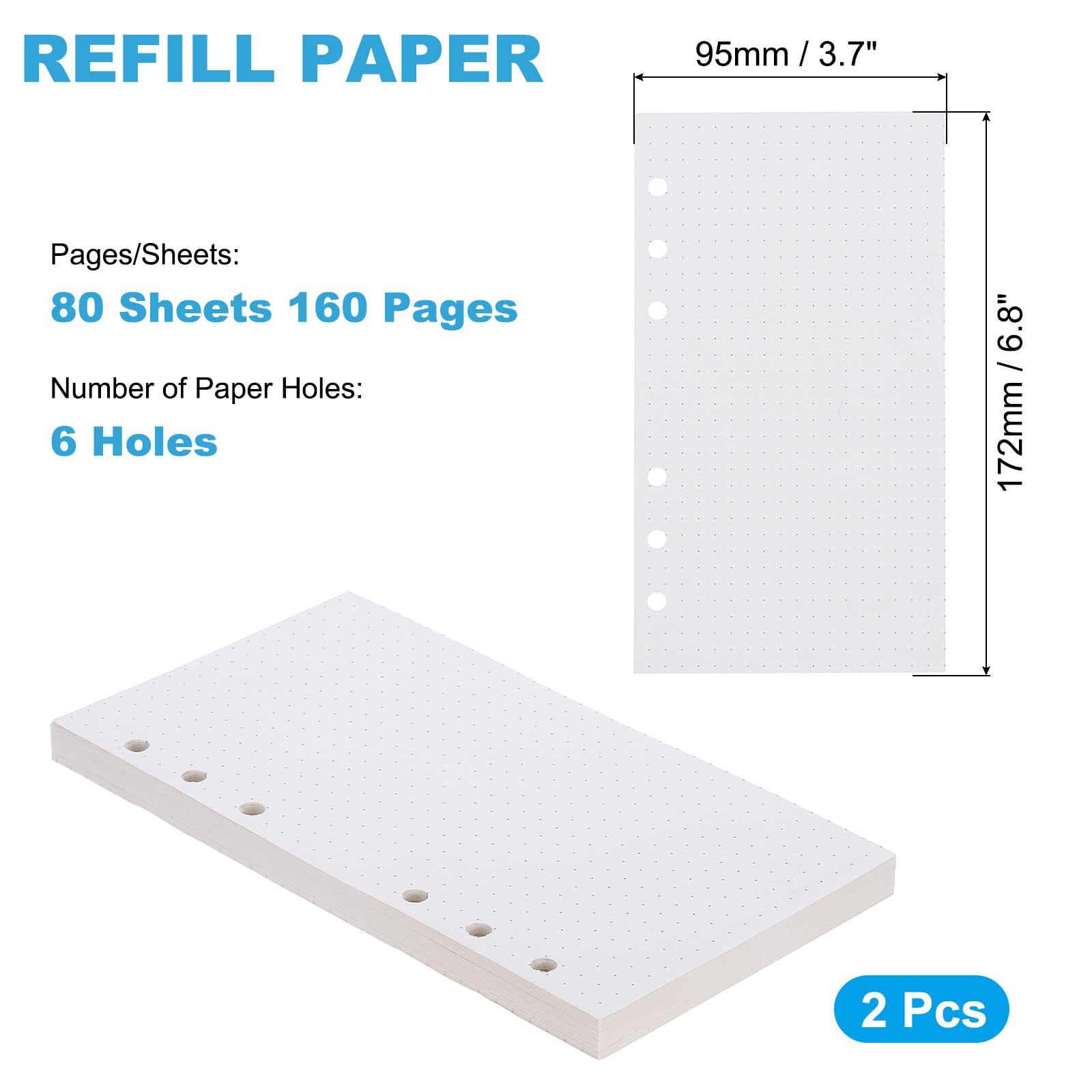 PATIKIL A6 Dot Grid Paper 6-Ring Binder Loose Leaf Planner Filler Paper Planner Inserts, 160 Sheets/320 Pages, Lined - Image 2
