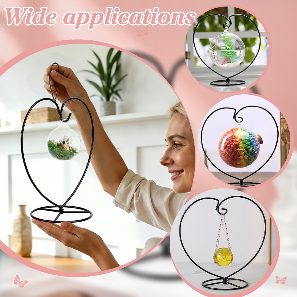 PH PandaHall Ornament Display Stand, Metal Heart Shaped Pothook Stand Air Plant Hanging Stands Flower Pot Holder for Hanging Glass Globe Ball Terrarium Home Garden Wedding Party Celebration Decor