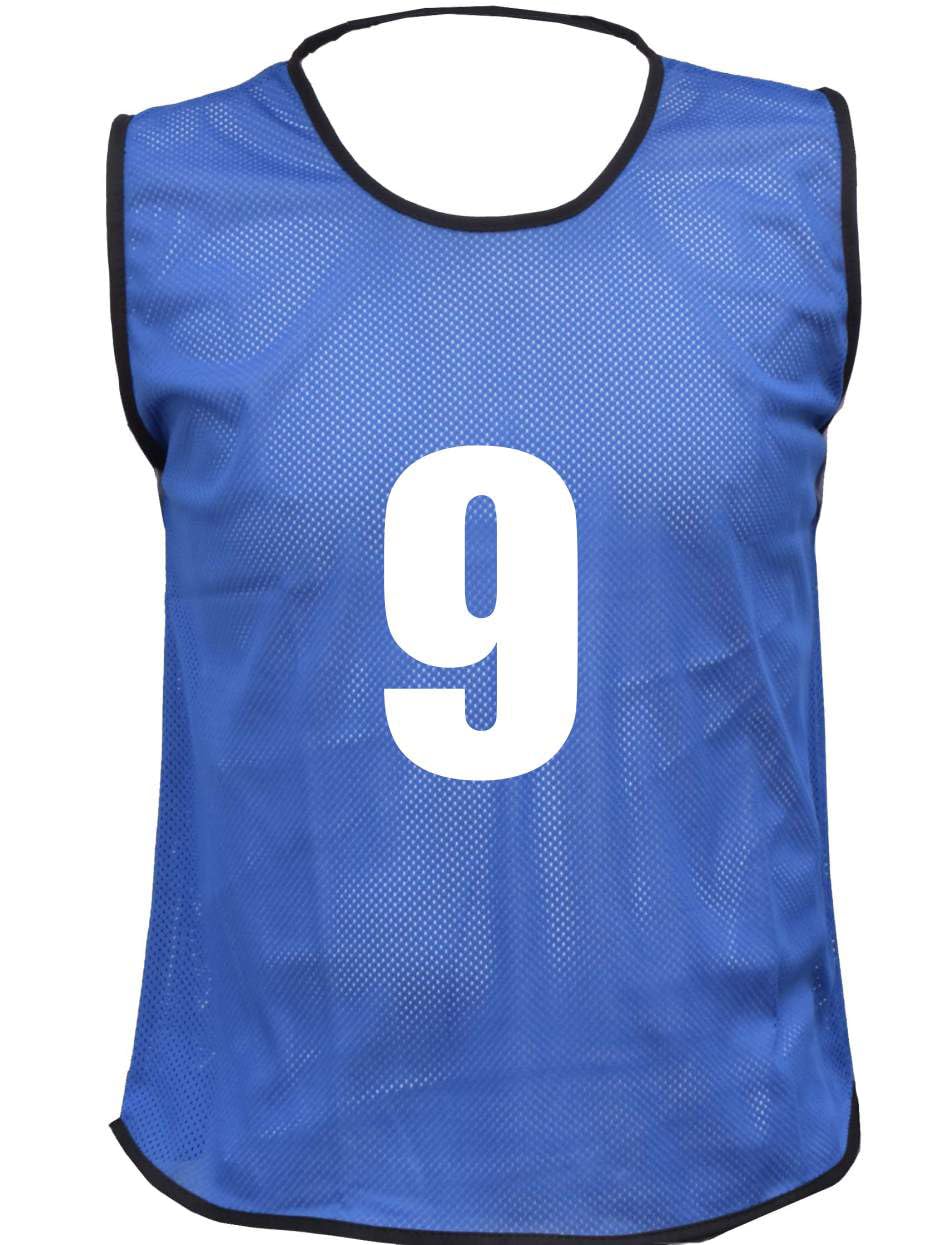 10 MESH BIBS FOOTBALL TRAINING SPORTS BIBS NUMBERED (2-11 OR number of your choice) Front/Back OR Front & Back (Blue (Back Only), Junior (U 14's)) — image 1