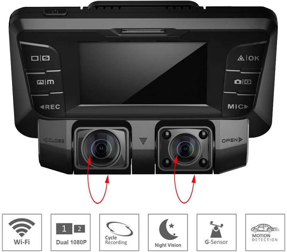 SZKJ V28 hidden 4K Dash Cam car DVR Dual Channel 1080p+1080p Full HD Wide Angle WDR WiFi Dashboard Camera dual imx323 rotatable lens infrared night vision lamp front and in-car for Taxi