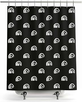 WELTRXE Black Arch Pattern Shower Curtain for Funky Aesthetic Bathroom Decor, Modern Abstract Shower Curtain Set Waterproof Fabric Polyester with 12 PCS Hooks, 72x72 Inch