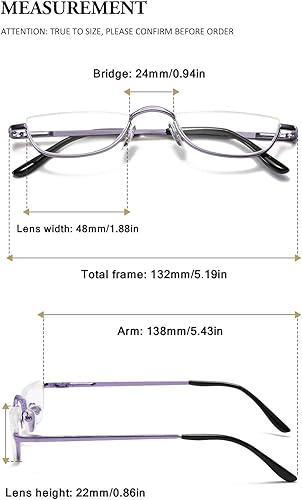 Miniatura 2 de VEVESMUNDO Lentes de lectura de metal de media luna con marco semi sin montura para hombres y mujeres