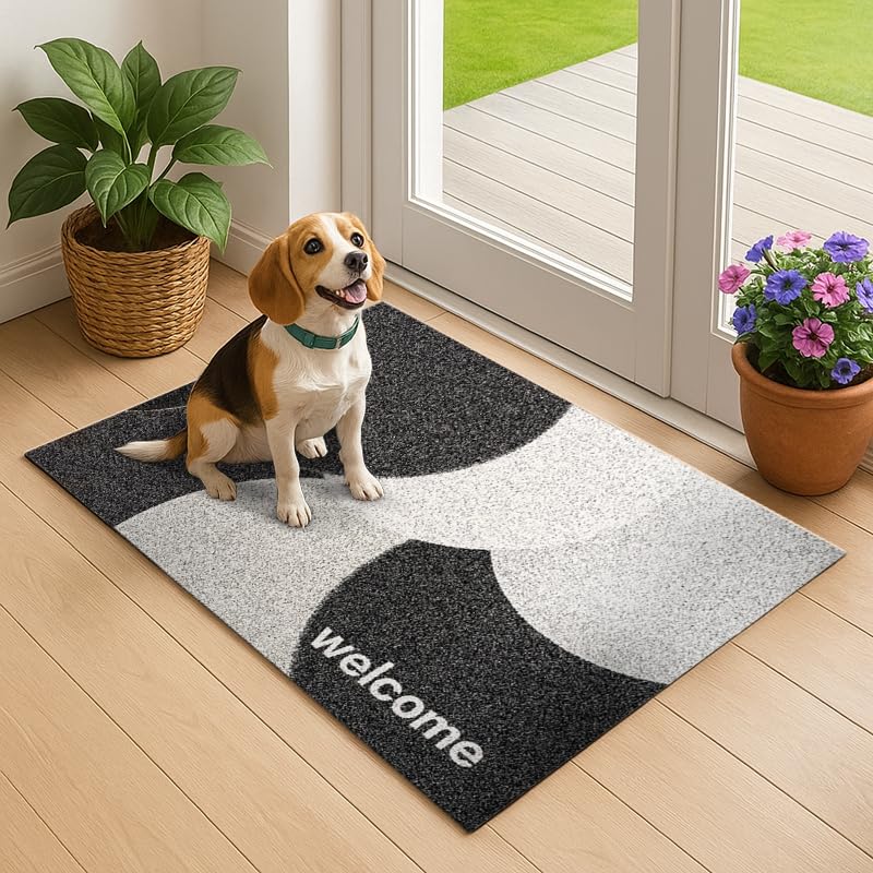 LICOZYVE Welcome Door Mat,Heavy Duty Outdoor Mats, Washable Indoor Mat 40×60 cm, Dirt Trapper Non Slip Rug for Entrance, Patio, Front Back Door
